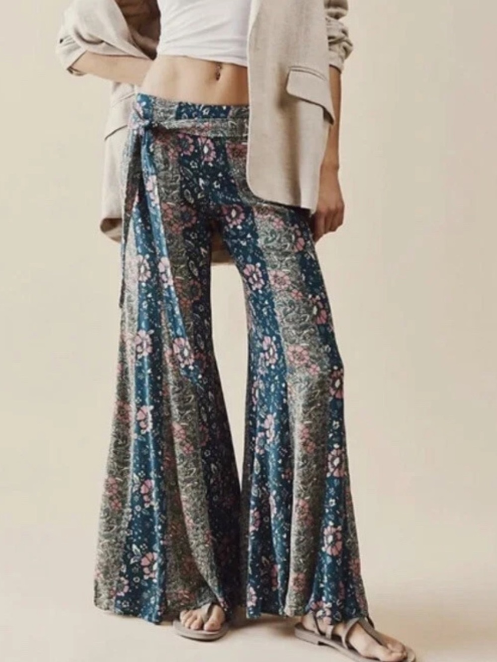Wide-Leg Floral Print Lounge Pants - Blue